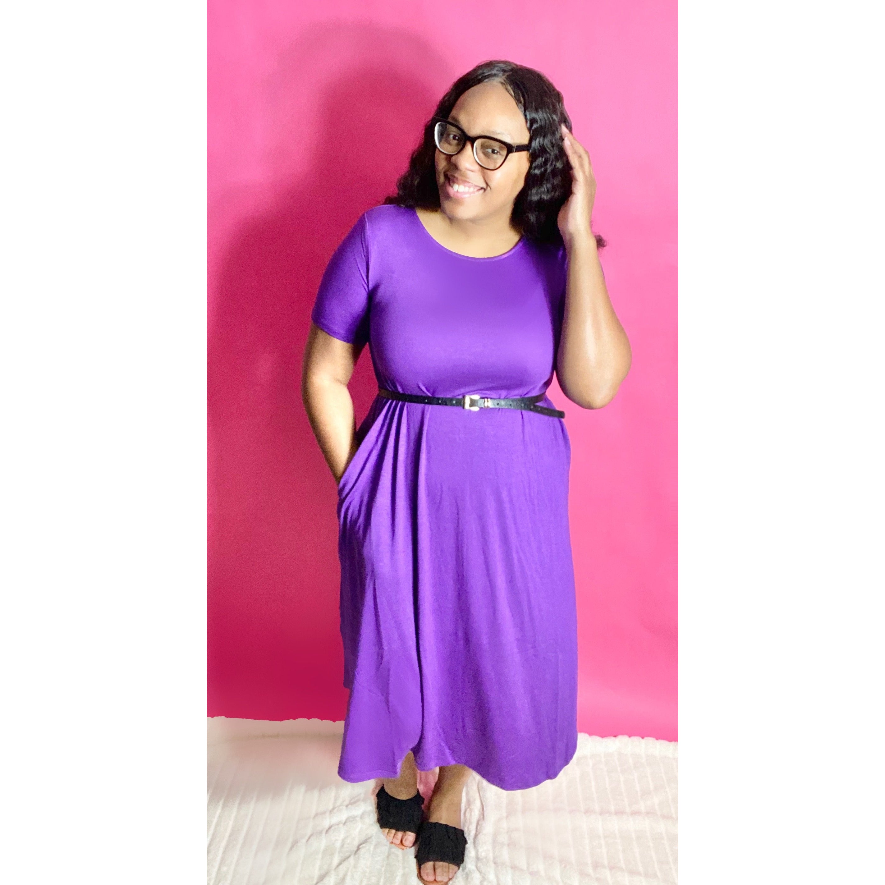purple basic midi dress